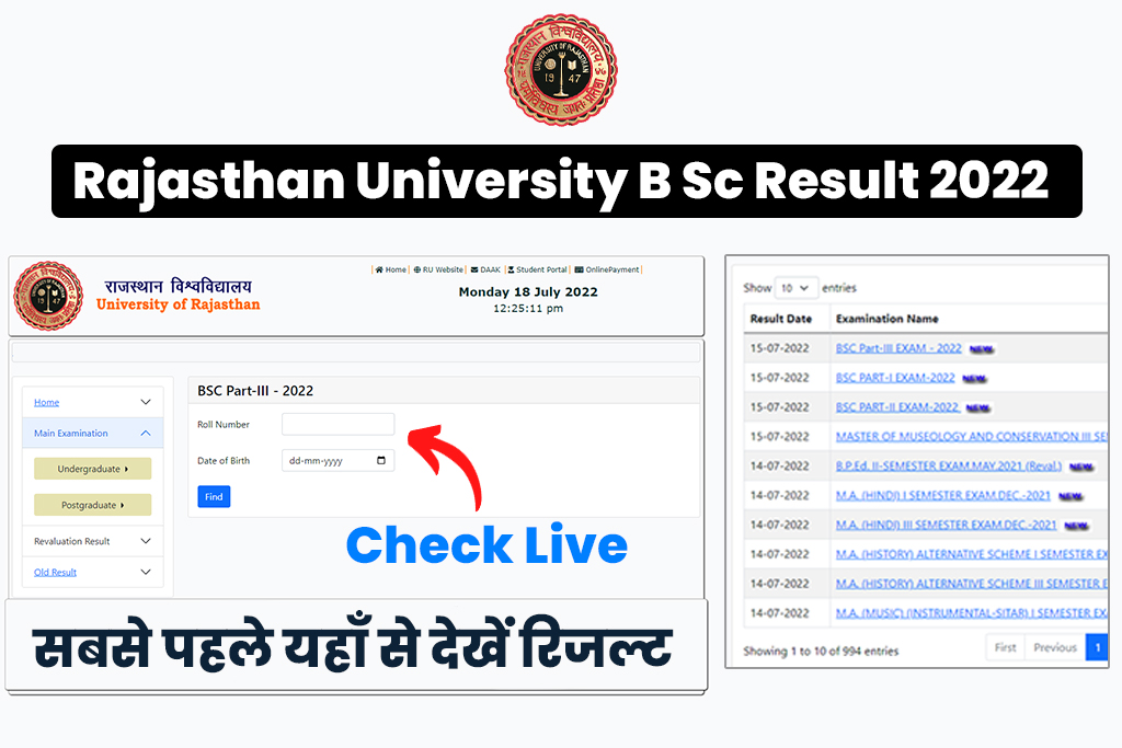 Rajasthan University B Sc Result 2022